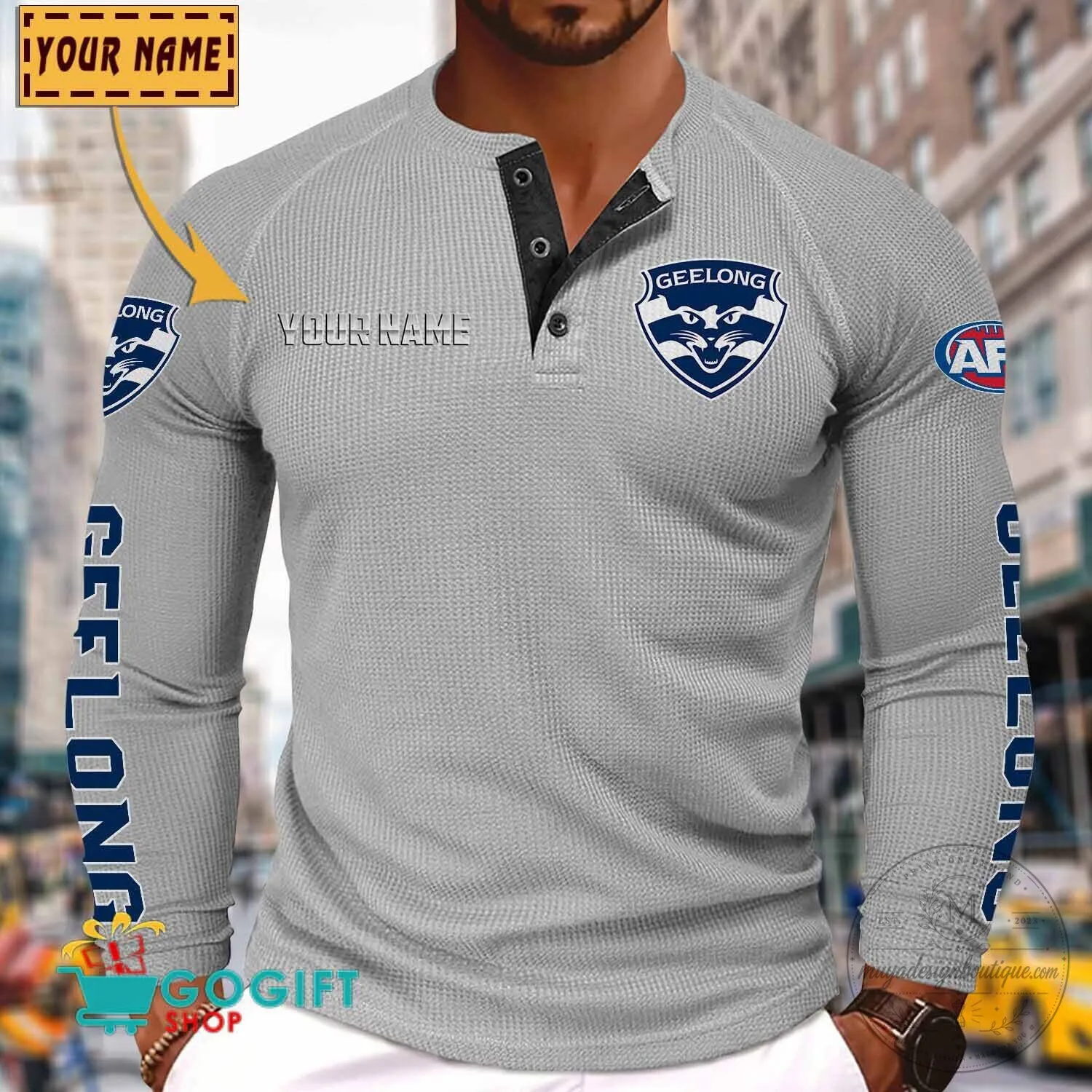 Geelong Cats Football Club Personalized Long Sleeve Henley Shirt 20 Geelong Cats Football Club Personalized Long Sleeve Henley Shirt