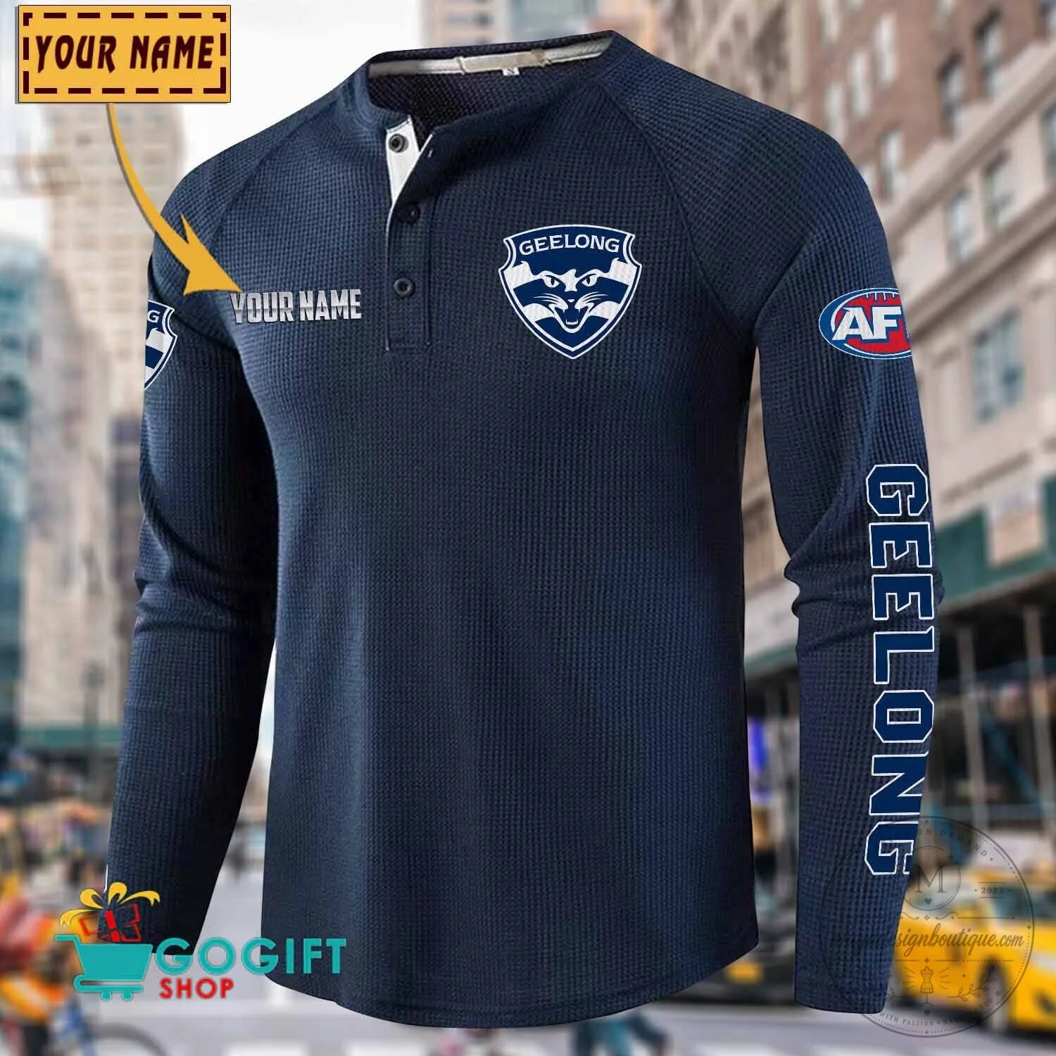 Geelong Cats Football Club Personalized Long Sleeve Henley Shirt 21 Geelong Cats Football Club Personalized Long Sleeve Henley Shirt