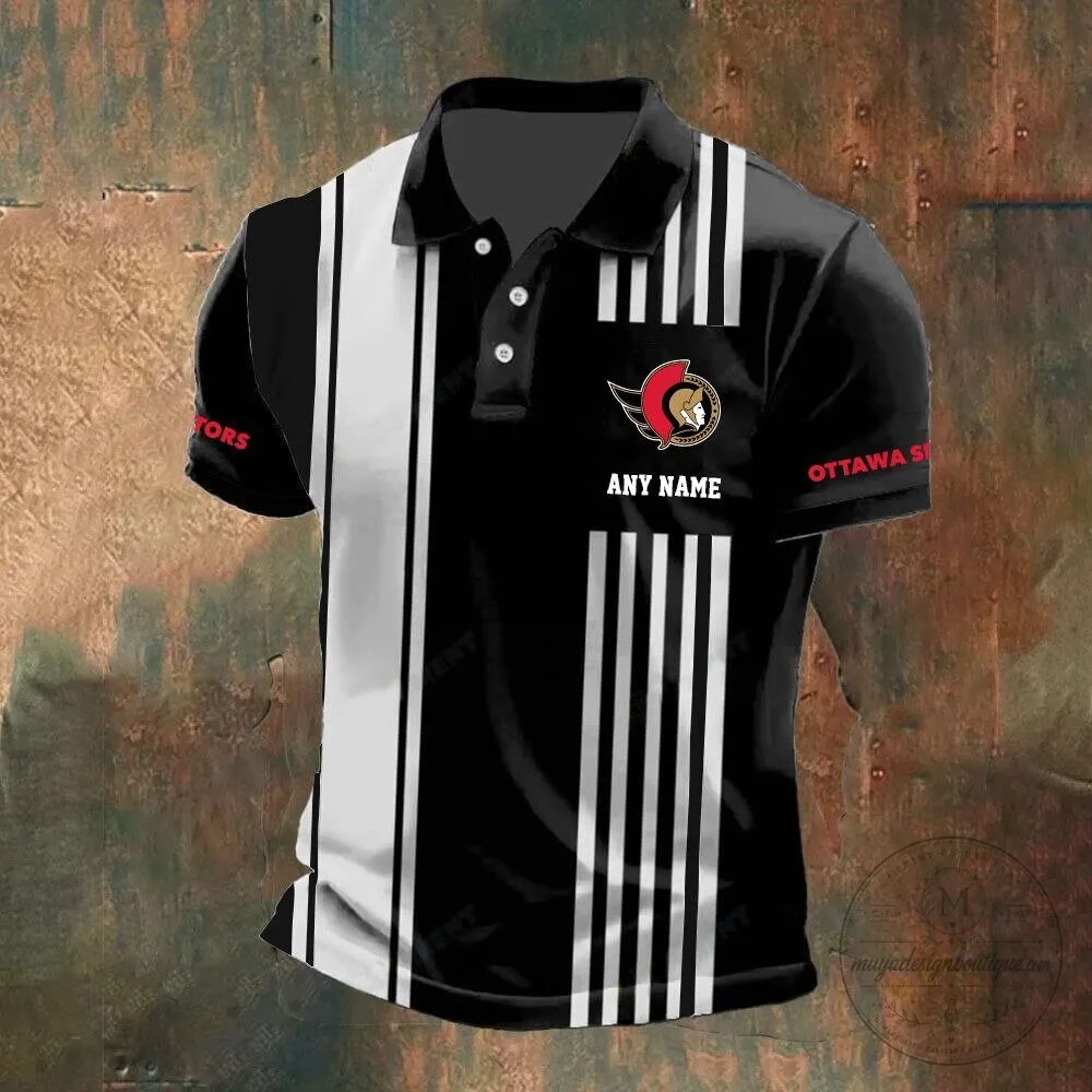 Ottawa Senators Personalized Striped Design Polo Shirt