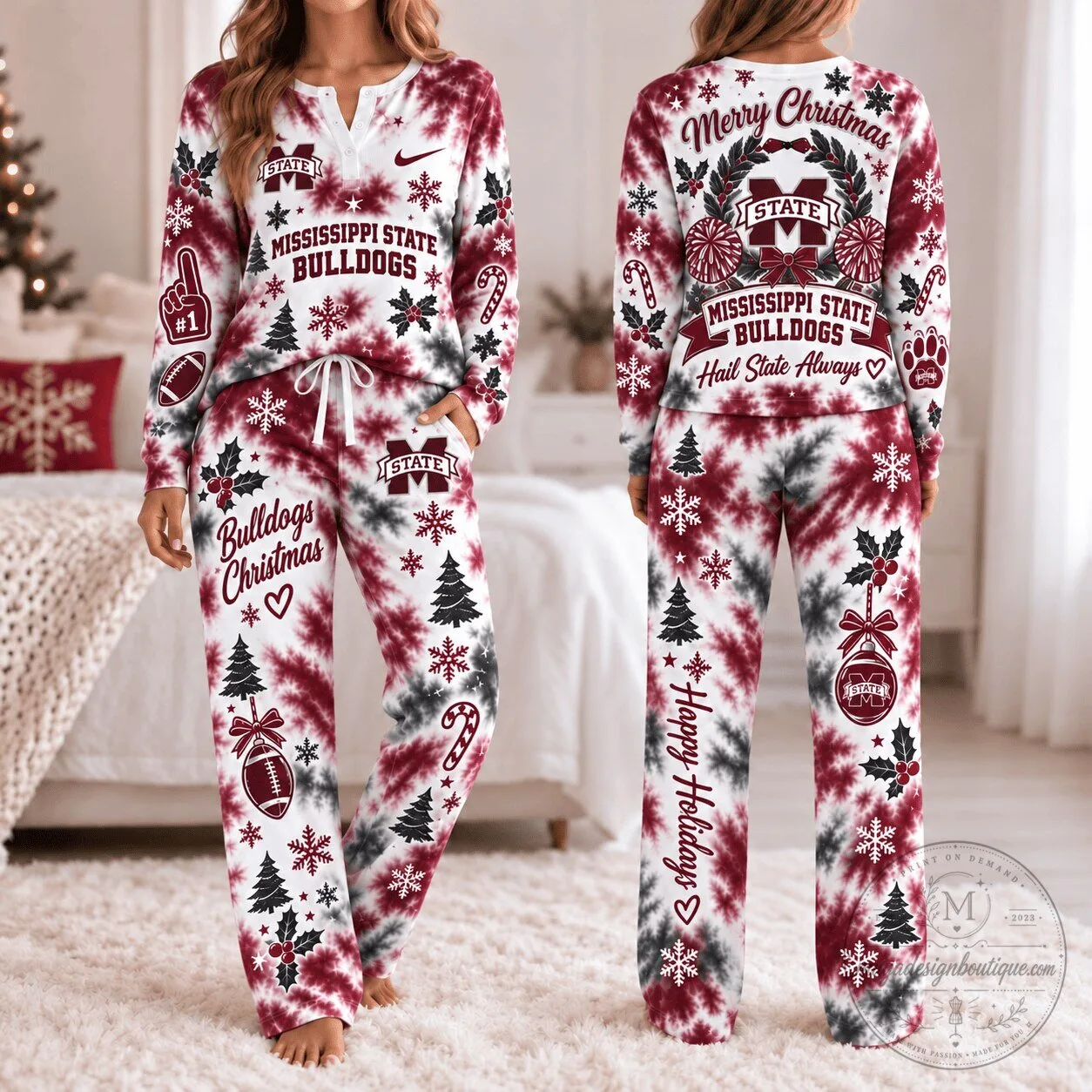 Mississippi State Bulldogs Christmas Tie-Dye Pajamas Set