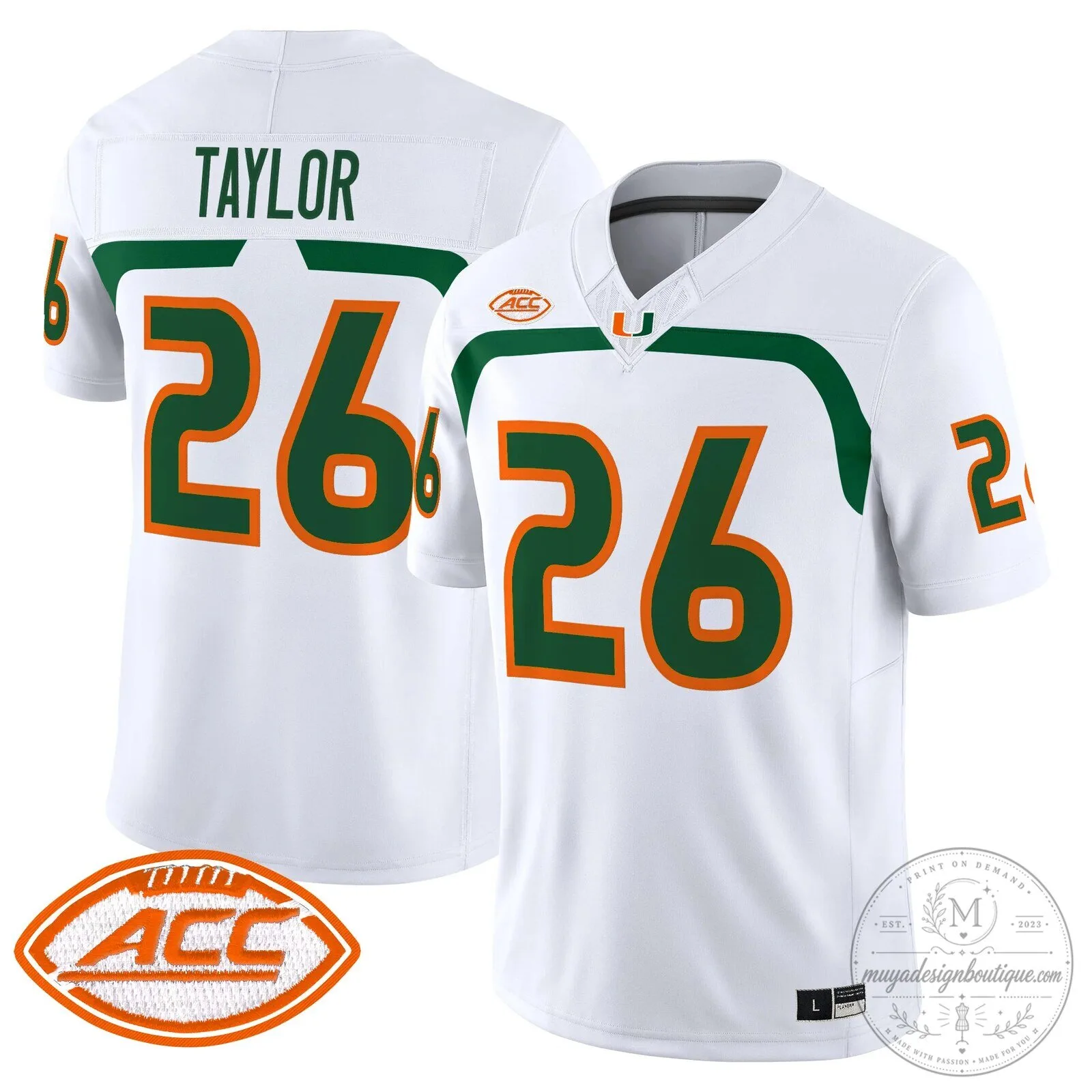 Miami Hurricanes 2009 Throwback Football Jersey - White Taylor Number 26