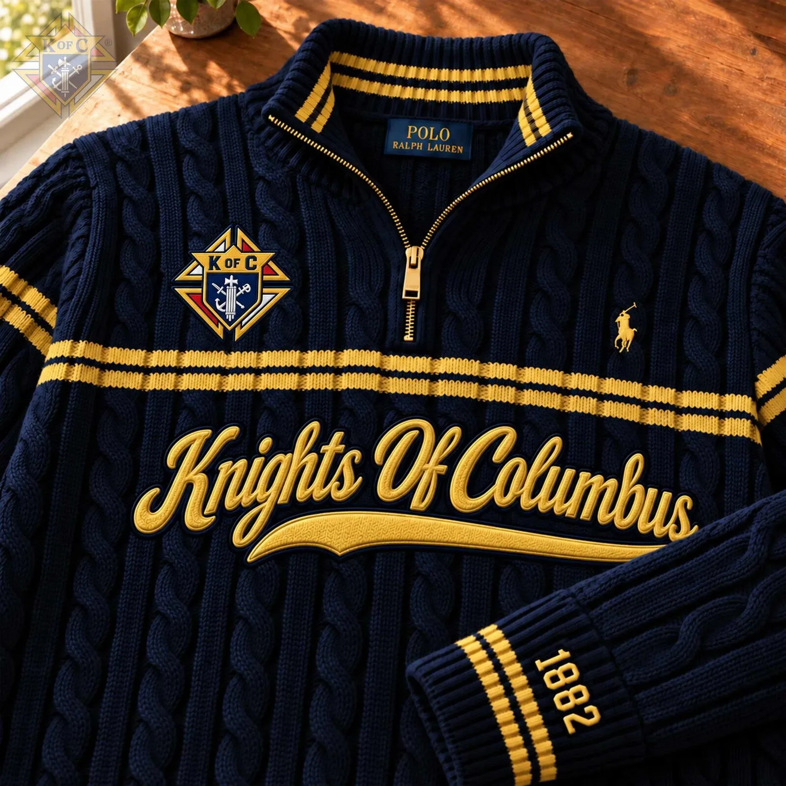 Knights Of Columbus Cable Knit Quarter Zip Pullover Sweater