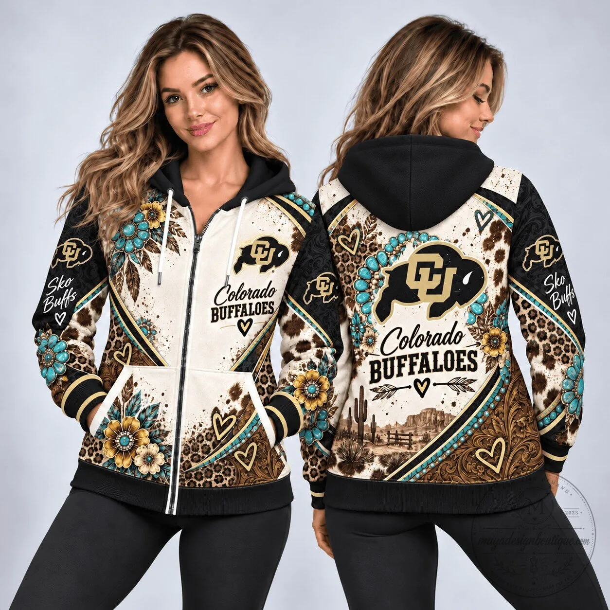 Colorado Buffaloes Western Boho Style Full-Zip Hoodie for Women 4 Colorado Buffaloes Western Boho Style Full-Zip Hoodie for Women