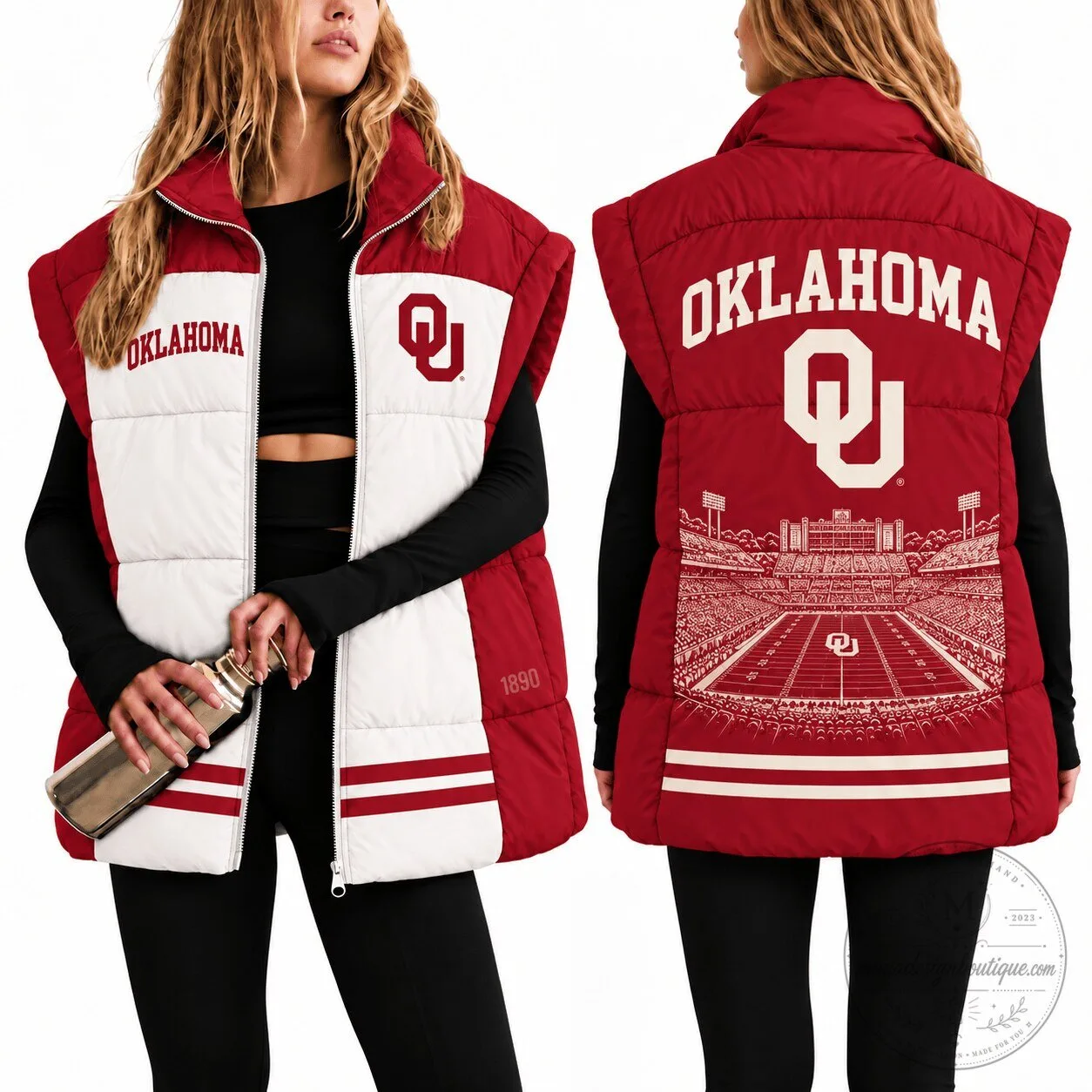 Oklahoma Sooners Women's Puffer Vest, University of Oklahoma Fan Apparel
