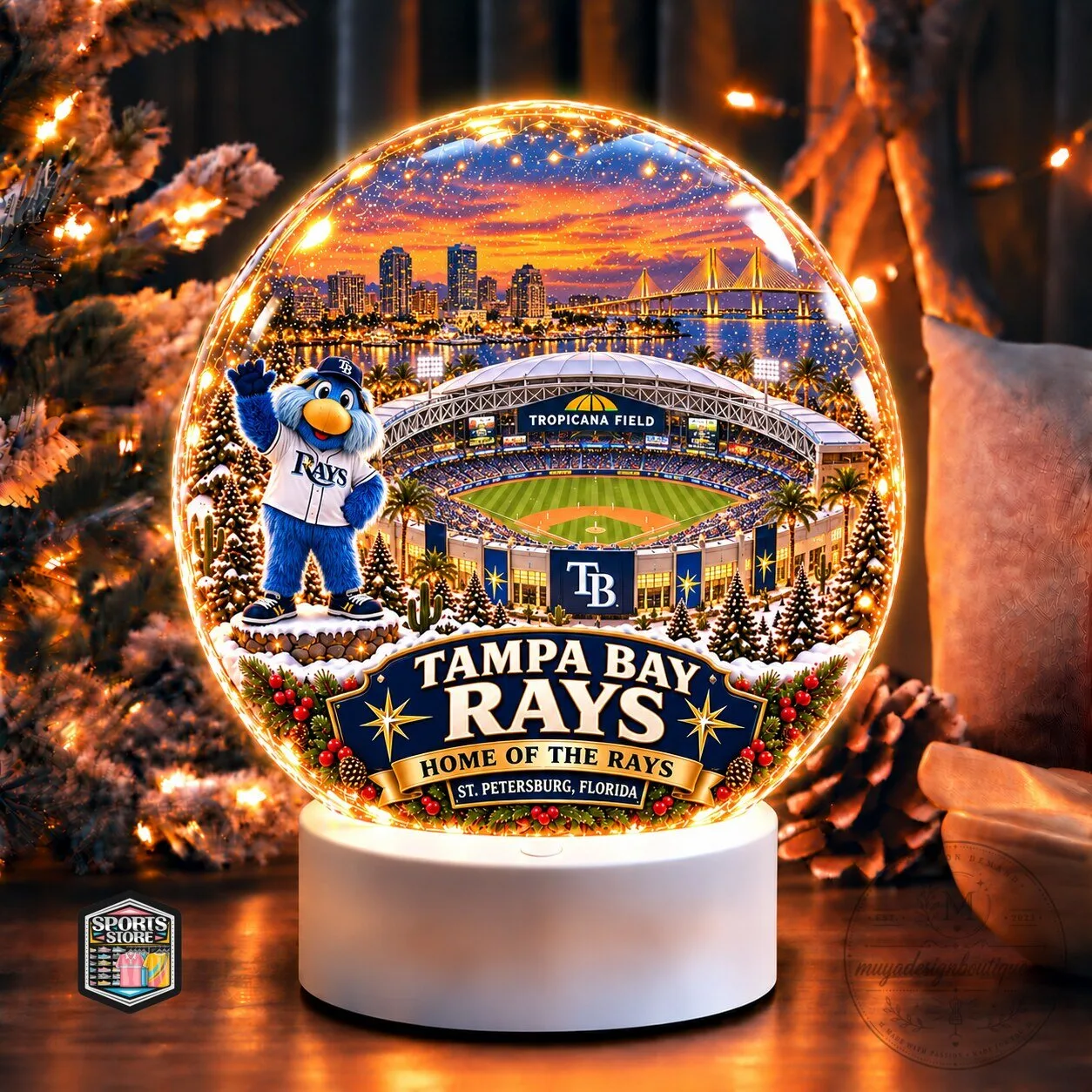 Tampa Bay Rays Tropicana Field Baseball Stadium Christmas Snow Globe Lamp