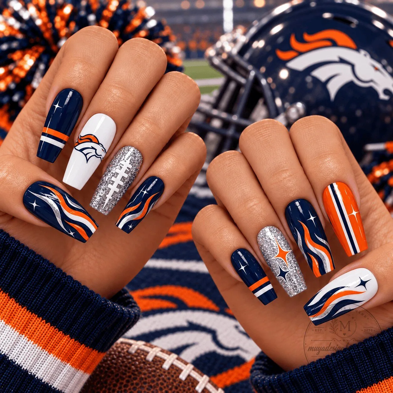 Denver Broncos Football Team Spirit Press-On Nails for Game Day Manicure
