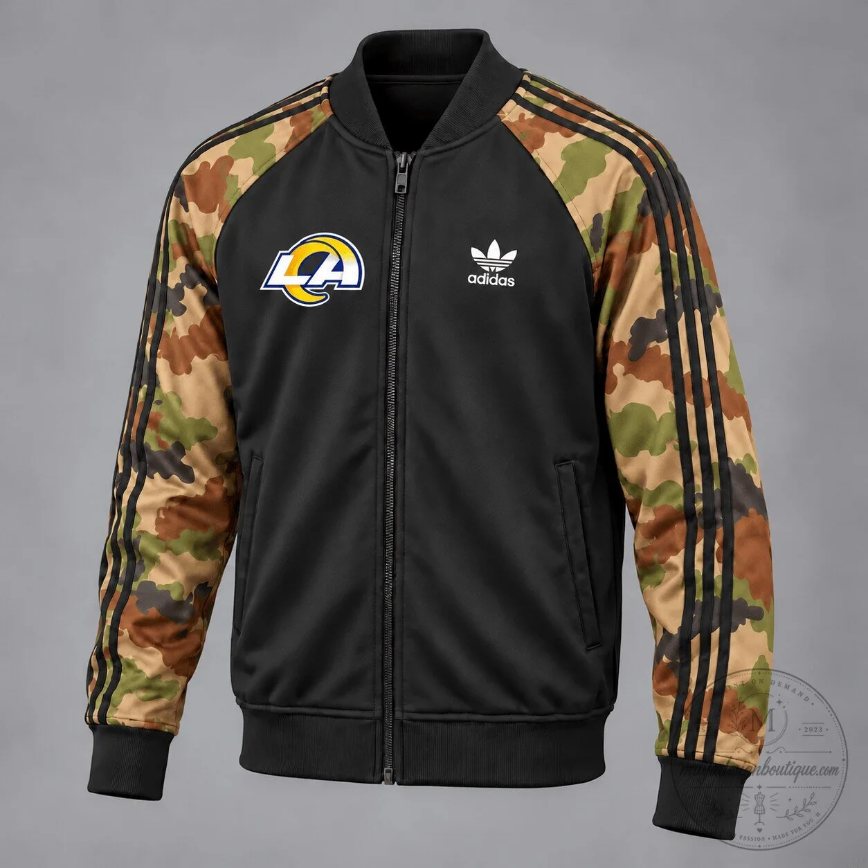 Los Angeles Rams Camouflage Pattern Adidas Style Bomber Jacket