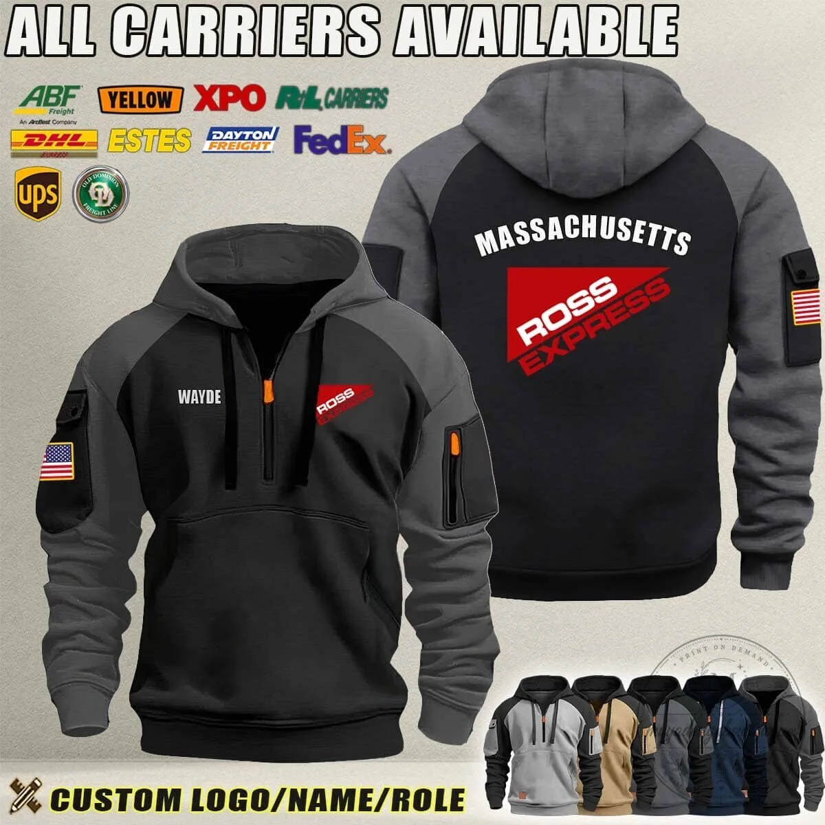 Ross Express Massachusetts Freight Carrier Service Half-Zip Hoodie 2 Ross Express Massachusetts Freight Carrier Service Half-Zip Hoodie