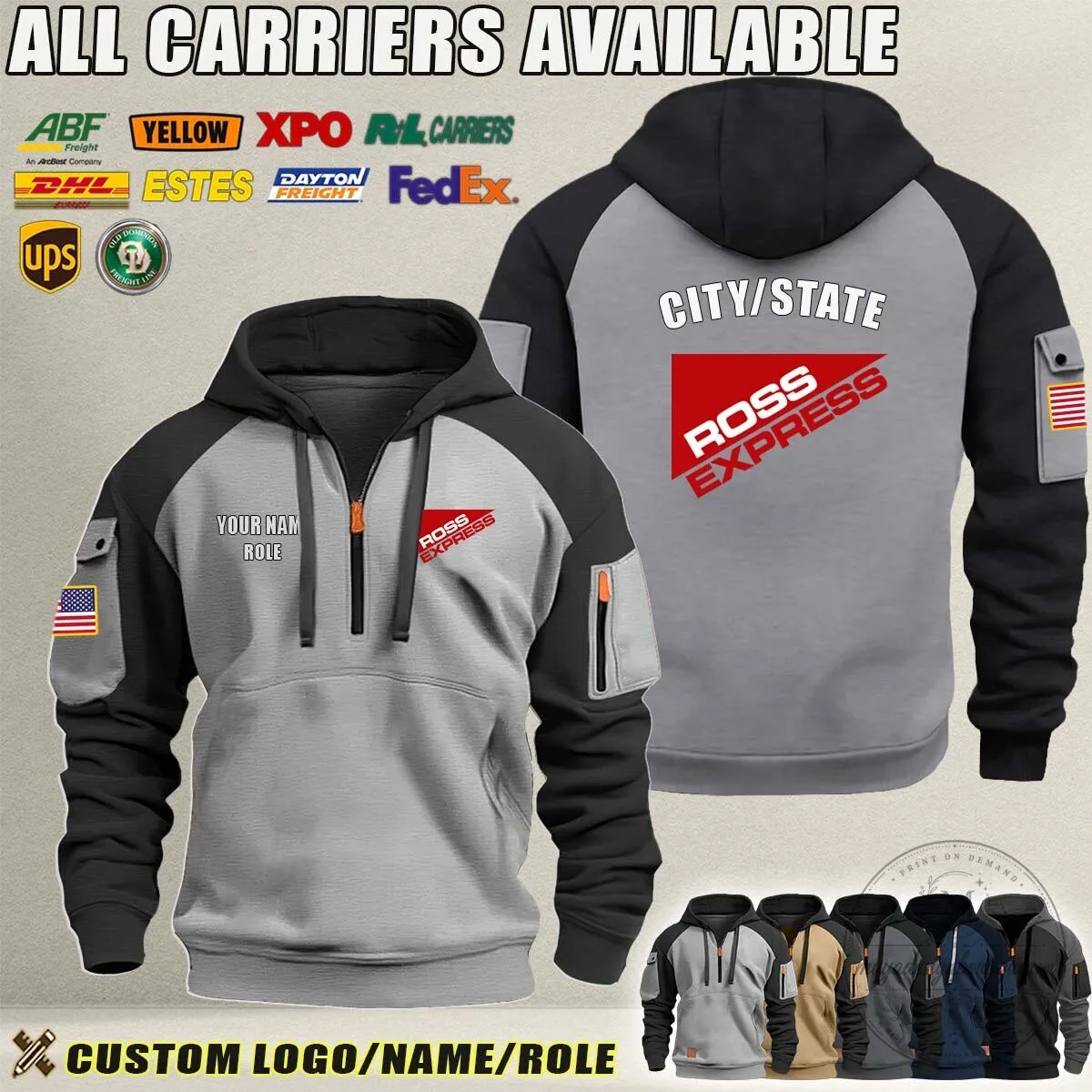 Ross Express Massachusetts Freight Carrier Service Half-Zip Hoodie 8 Ross Express Massachusetts Freight Carrier Service Half-Zip Hoodie