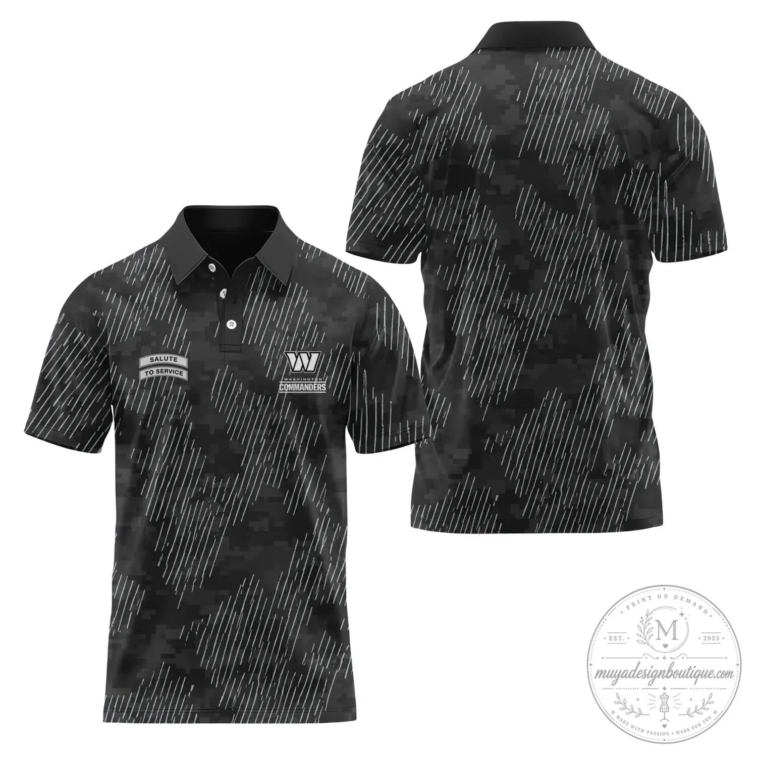 Washington Commanders Salute To Service Black Camouflage Pattern Polo Shirt