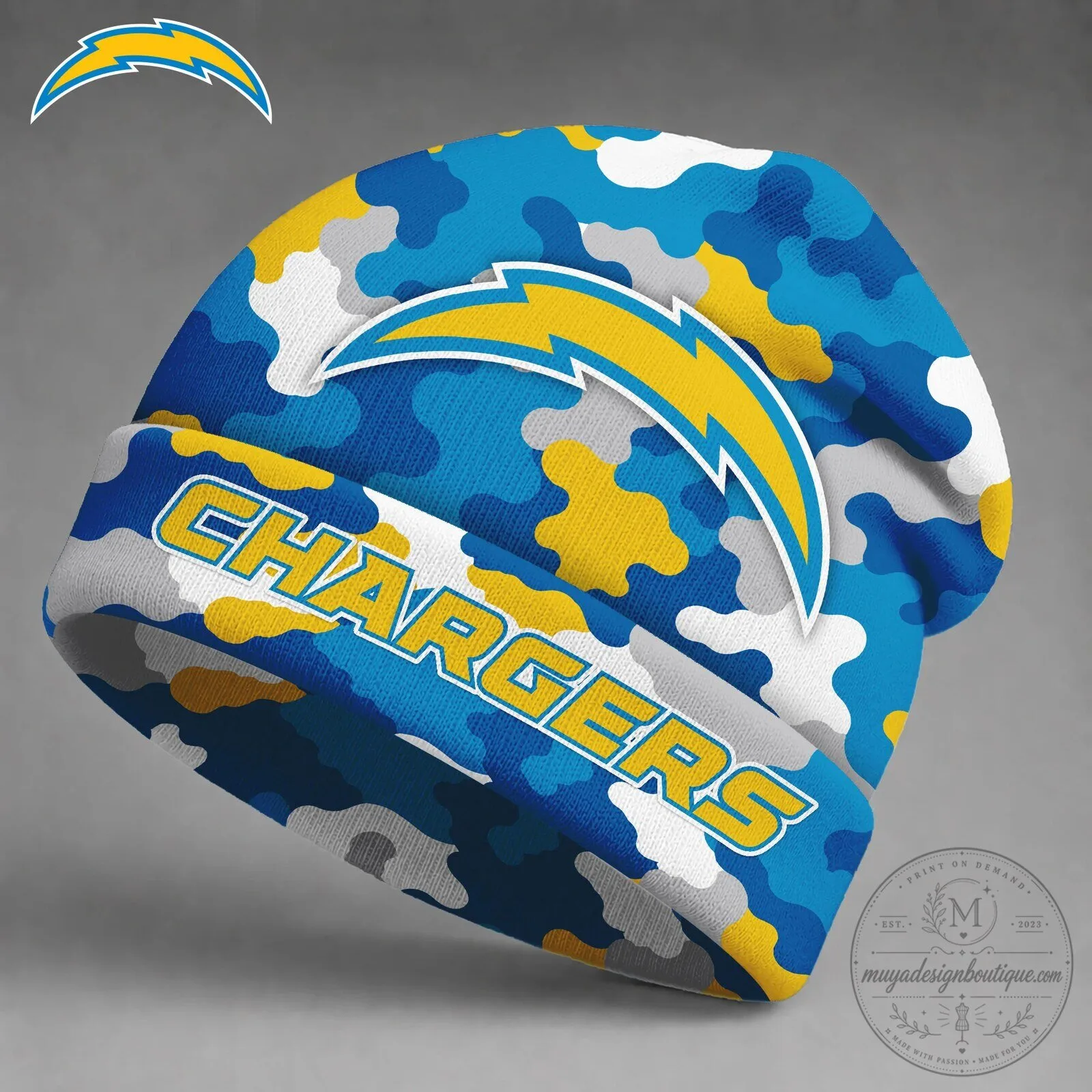 Los Angeles Chargers Blue Camouflage Pattern NFL Football Beanie Hat