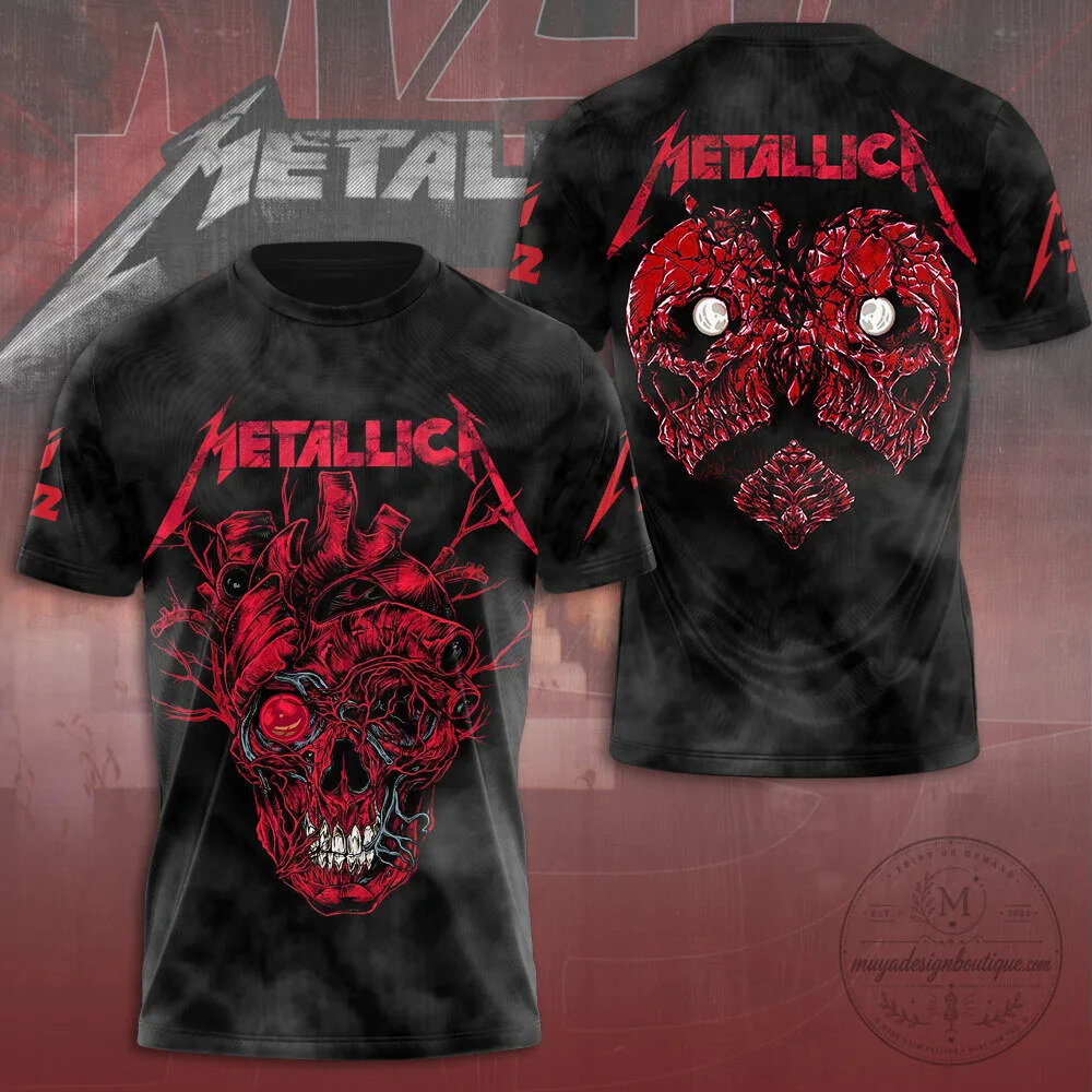 Metallica Band Skull Heart Graphic Black Short Sleeve T-Shirt 2 Metallica Band Skull Heart Graphic Black Short Sleeve T-Shirt