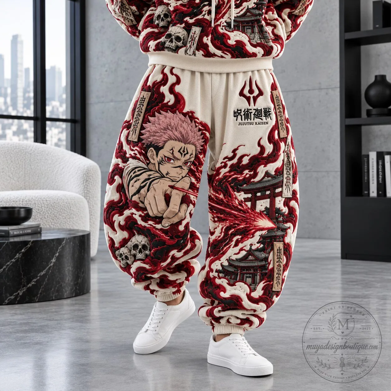 Jujutsu Kaisen Yuji Itadori Anime Flame Art Print Sweatpants
