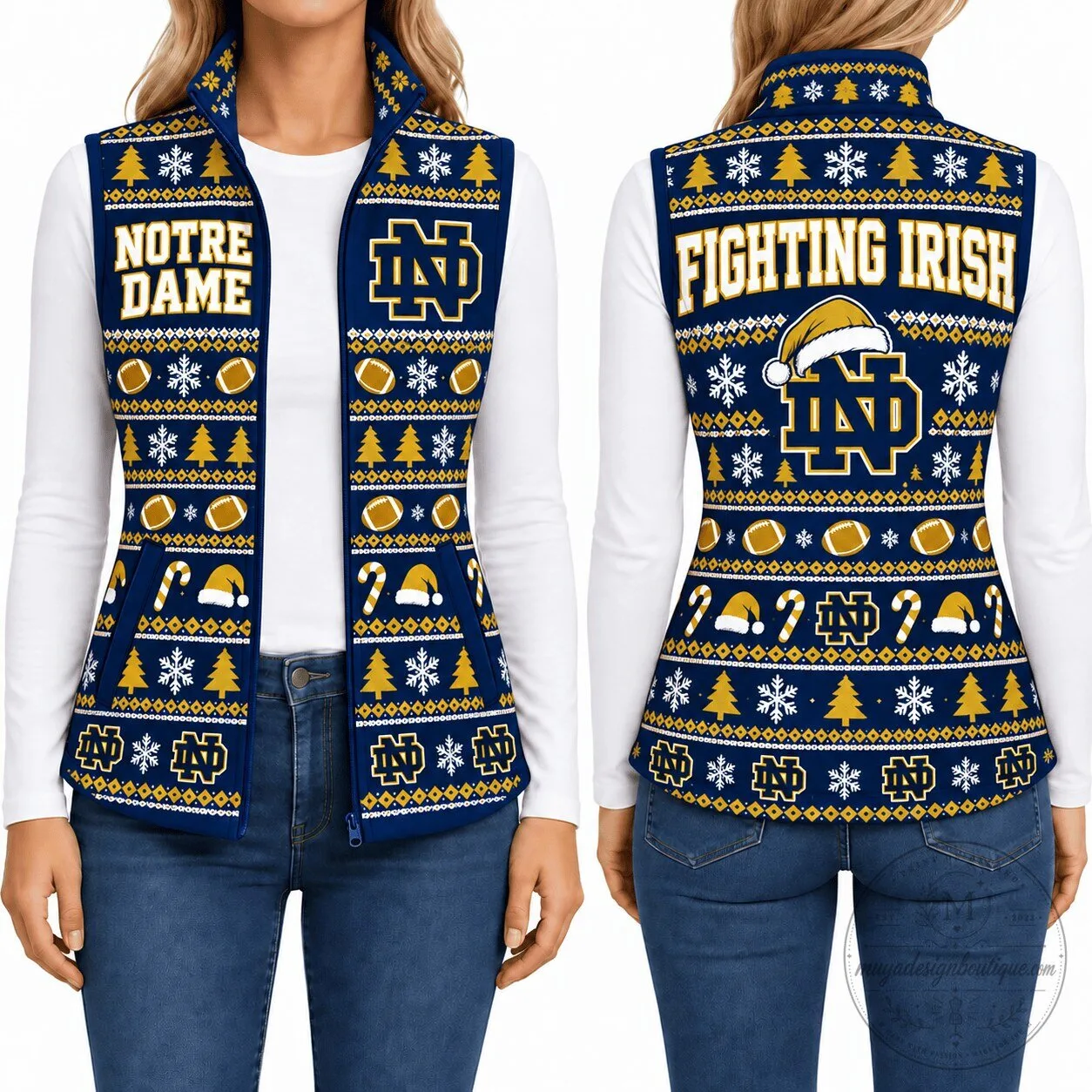 Notre Dame Fighting Irish Ugly Christmas Pattern Women's Sleeveless Jacket