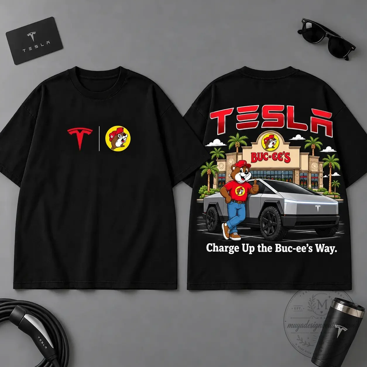 Buc-ee's Tesla Cybertruck Electric Road Trip Black T-Shirt for Car Enthusiasts 1 Buc-ee's Tesla Cybertruck Electric Road Trip Black T-Shirt for Car Enthusiasts