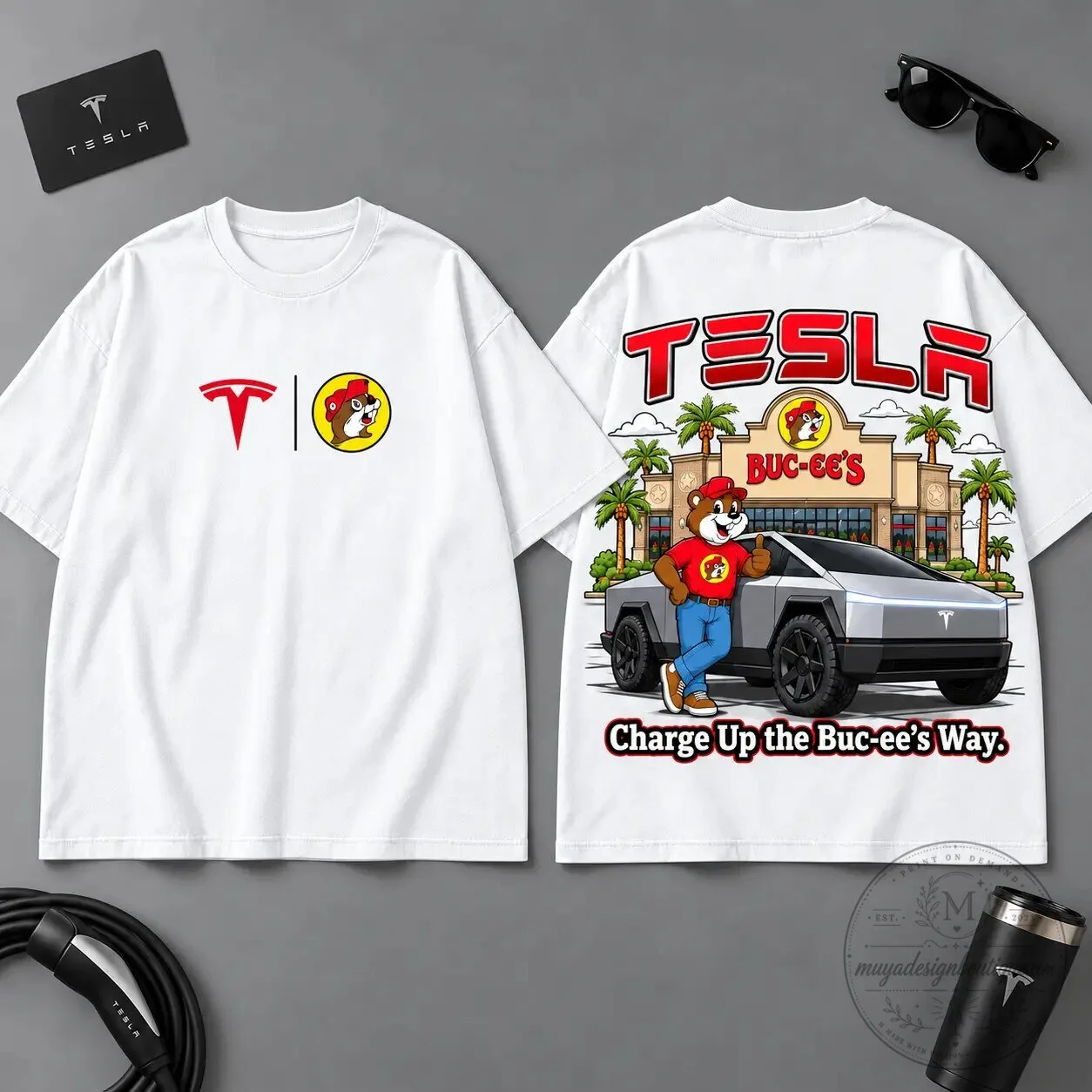 Buc-ee's Tesla Cybertruck Electric Road Trip Black T-Shirt for Car Enthusiasts 10 Buc-ee