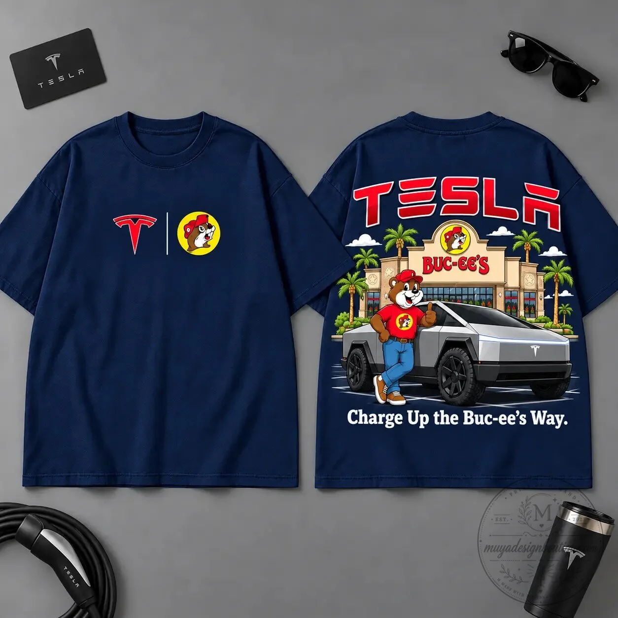 Buc-ee's Tesla Cybertruck Electric Road Trip Black T-Shirt for Car Enthusiasts 11 Buc-ee