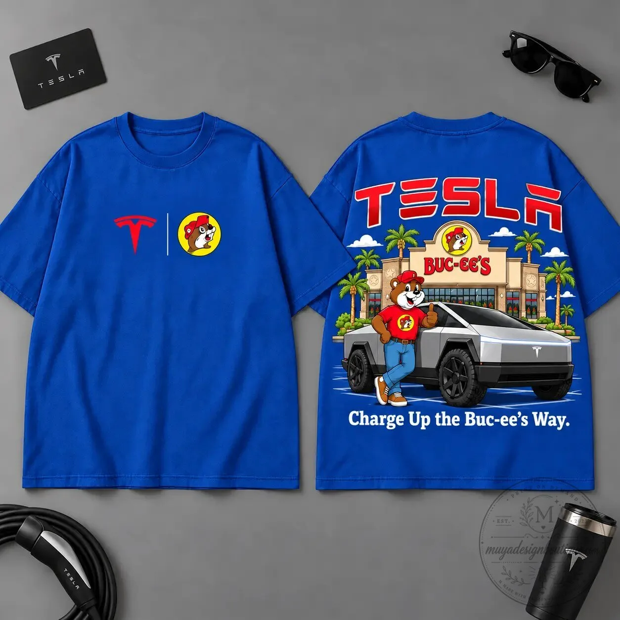 Buc-ee's Tesla Cybertruck Electric Road Trip Black T-Shirt for Car Enthusiasts 12 Buc-ee