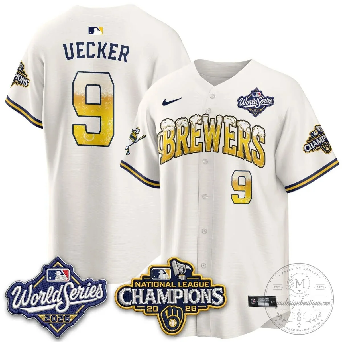Milwaukee Brewers Bob Uecker World Series Champions Baseball Jersey 100 Milwaukee Brewers Bob Uecker World Series Champions Baseball Jersey