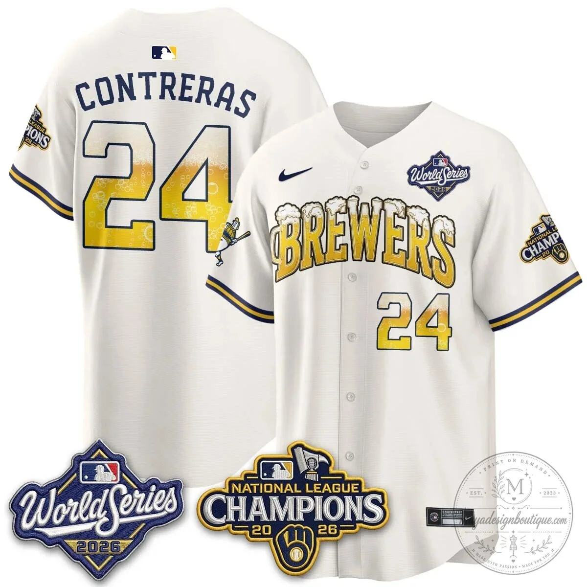 Milwaukee Brewers Bob Uecker World Series Champions Baseball Jersey 104 Milwaukee Brewers Bob Uecker World Series Champions Baseball Jersey