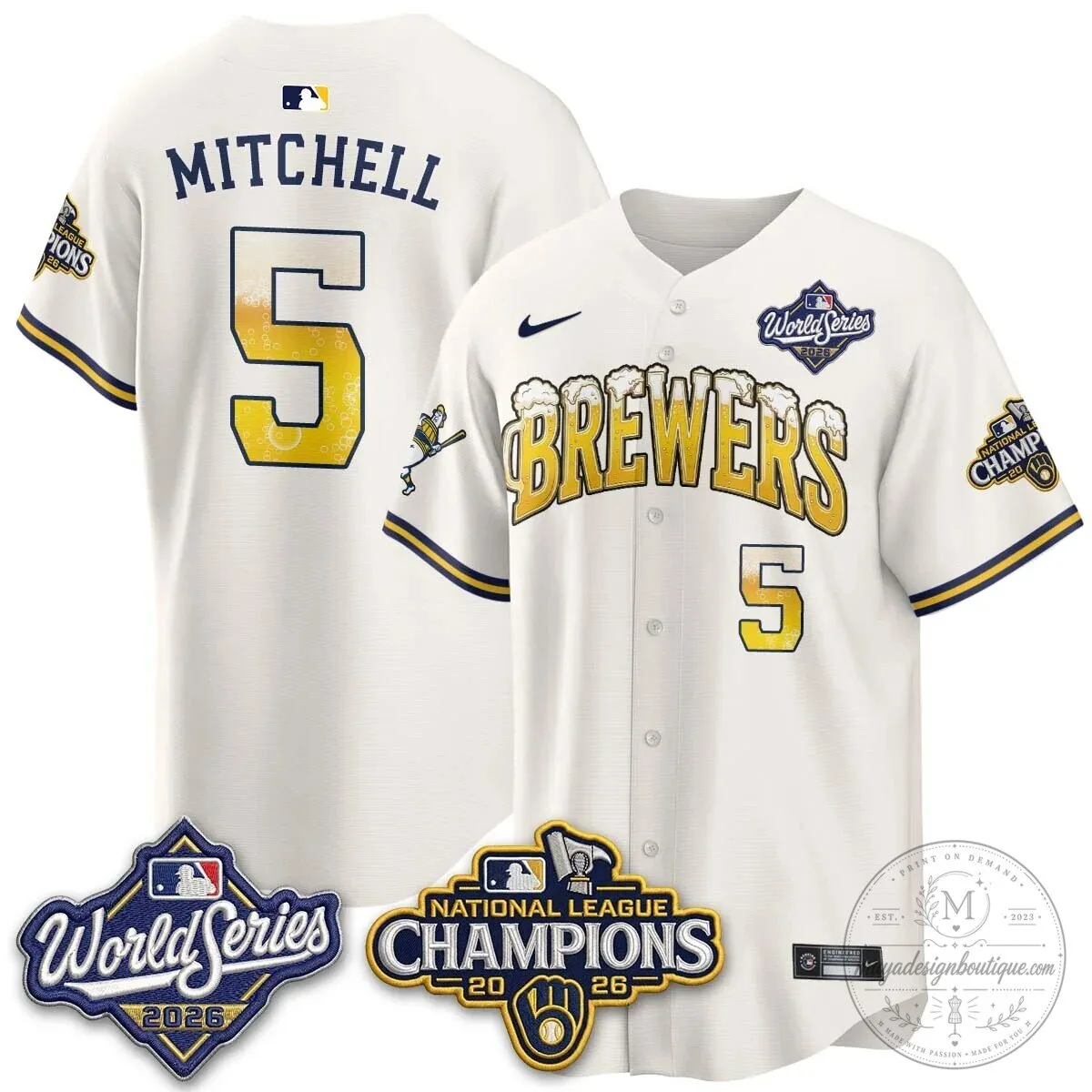 Milwaukee Brewers Bob Uecker World Series Champions Baseball Jersey 110 Milwaukee Brewers Bob Uecker World Series Champions Baseball Jersey