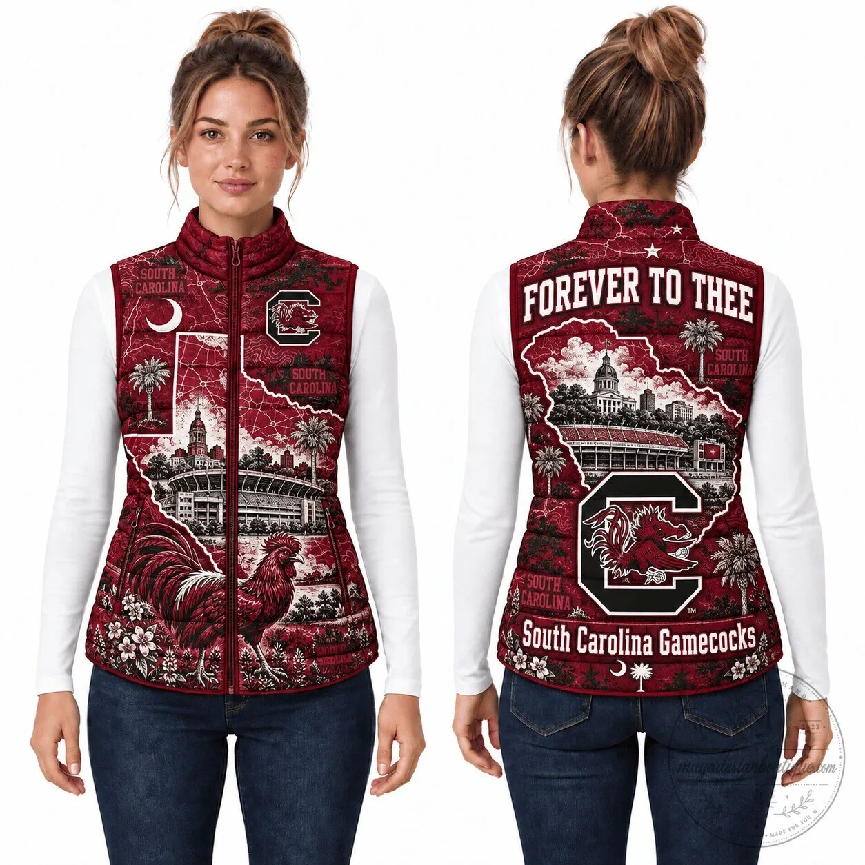South Carolina Gamecocks Forever To Thee Christmas Puffer Vest