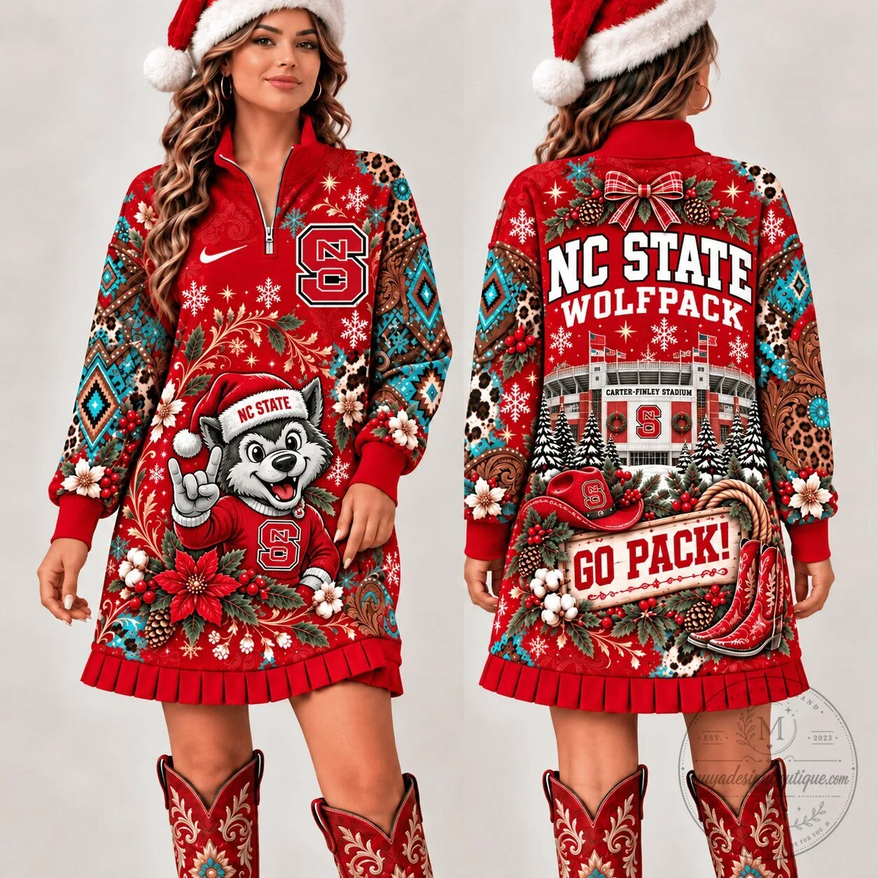 North Carolina State Wolfpack Christmas Western Boho Quarter-Zip Sweatshirt Dress 5 North Carolina State Wolfpack Christmas Western Boho Quarter-Zip Sweatshirt Dress