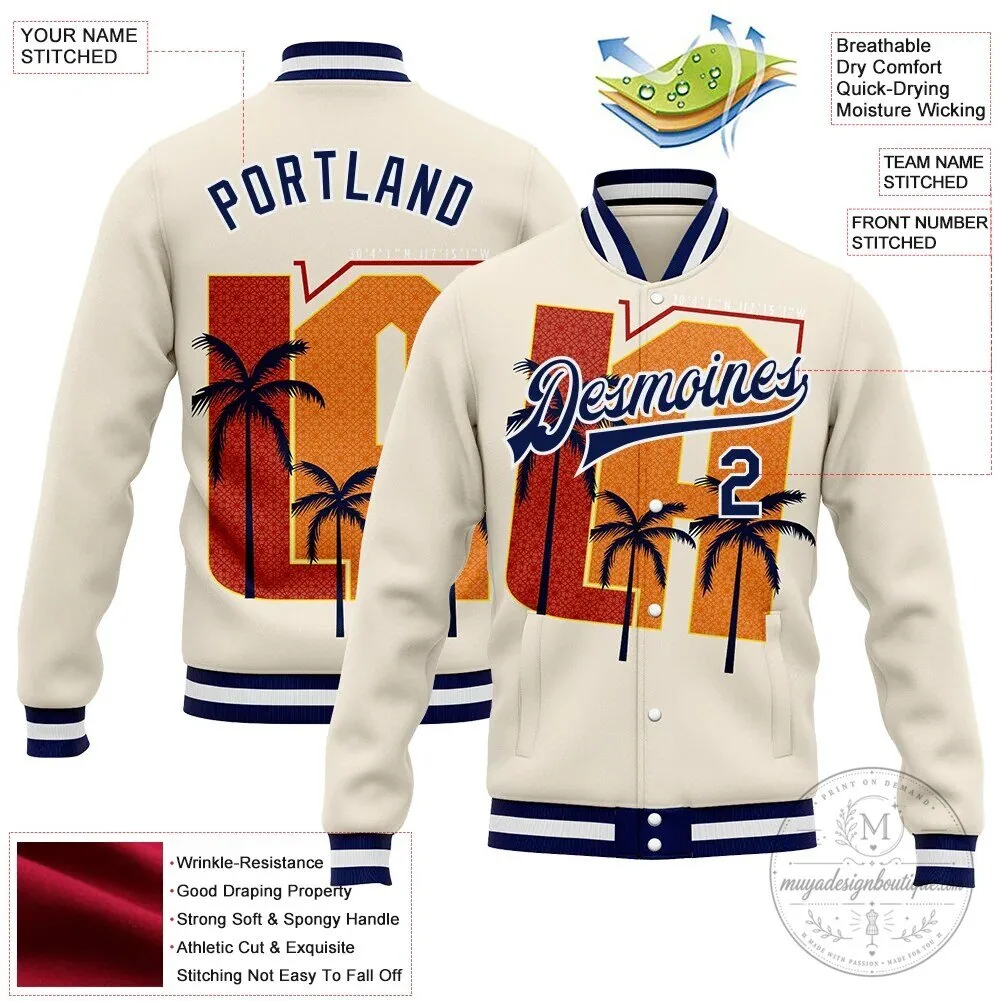 Custom Cream Navy White Los Angeles Tropical Palm Trees Varsity Jacket 13 Custom Cream Navy White Los Angeles Tropical Palm Trees Varsity Jacket