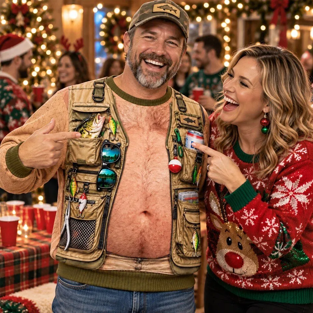 Funny Fishing Vest All Over Print Ugly Christmas Sweatshirt 4 Funny Fishing Vest All Over Print Ugly Christmas Sweatshirt