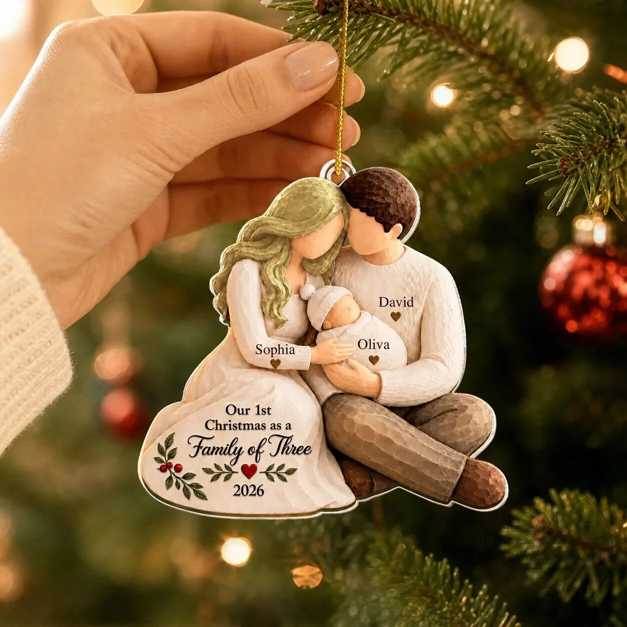 Personalized Ornament for Celebrating Our First Christmas as a Family of Three