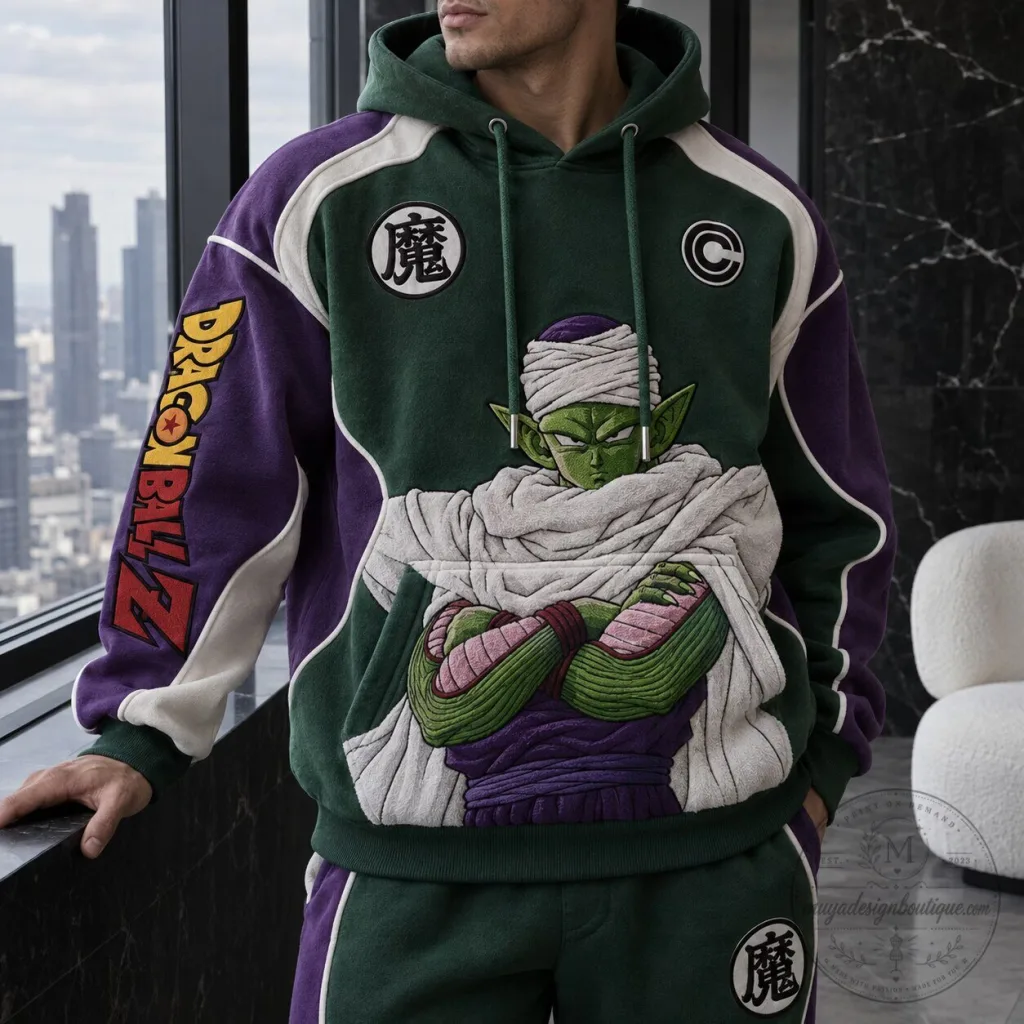 Dragon Ball Z Piccolo Green and Purple Anime Graphic Hoodie Dragon Ball Z Piccolo Green and Purple Anime Graphic Hoodie