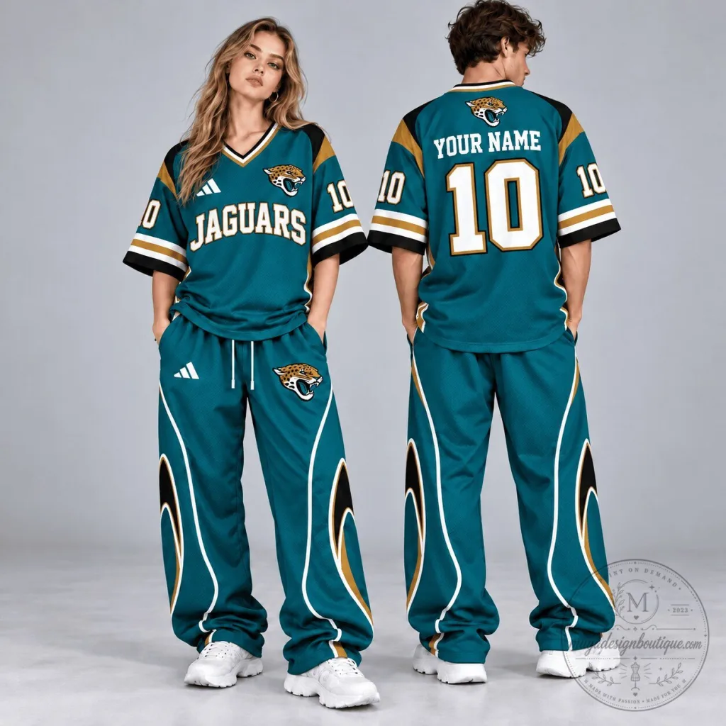 Jacksonville Jaguars Custom Name Number Teal Football Jersey and Pants Set Jacksonville Jaguars Custom Name Number Teal Football Jersey and Pants Set