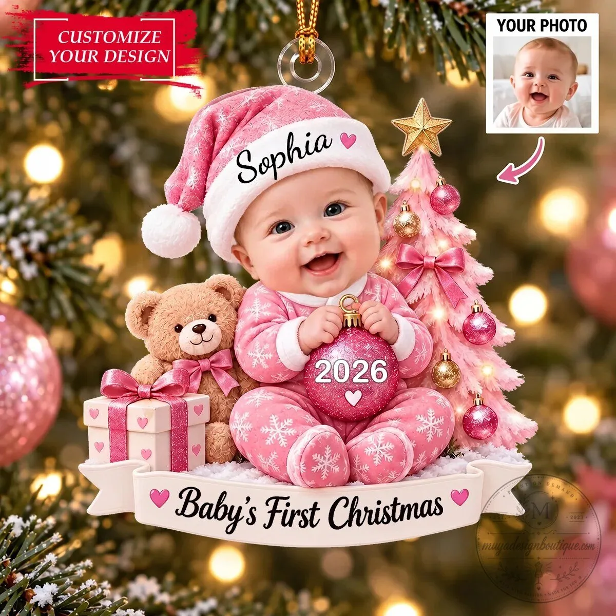Personalized Baby's First Christmas Ornament Custom Photo Name Year Keepsake