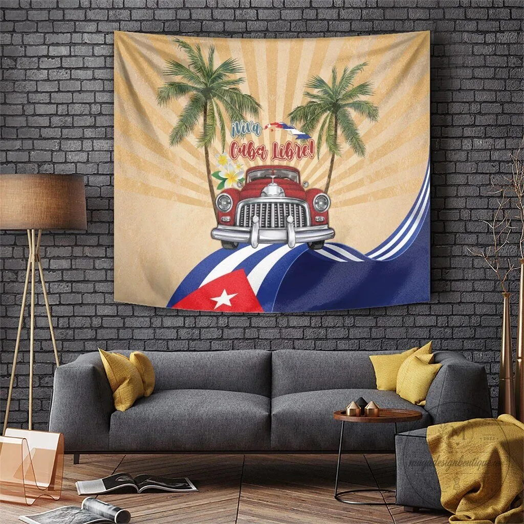 Viva Cuba Libre Retro Car and Palm Trees Cuban Flag Wall Hanging Tapestry 21 Viva Cuba Libre Retro Car and Palm Trees Cuban Flag Wall Hanging Tapestry