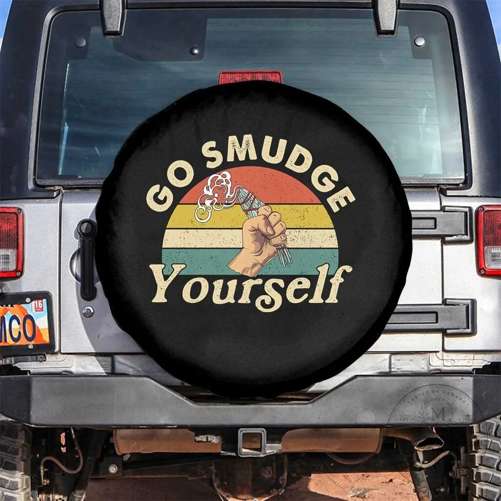 Go Smudge Yourself Retro Sunset Native American Sage Smudging Spare Tire Cover
