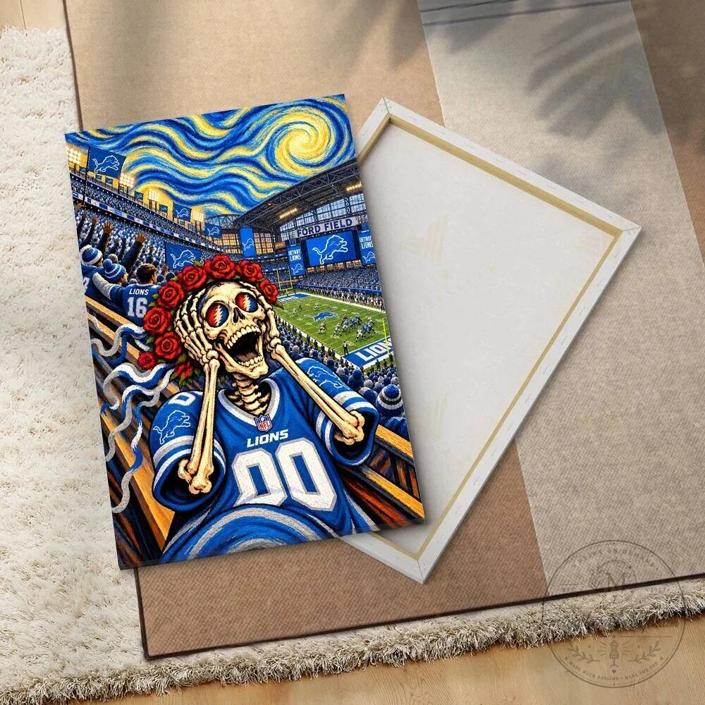 Detroit Lions Grateful Dead Skeleton Bertha Scream Ford Field Canvas Wall Art
