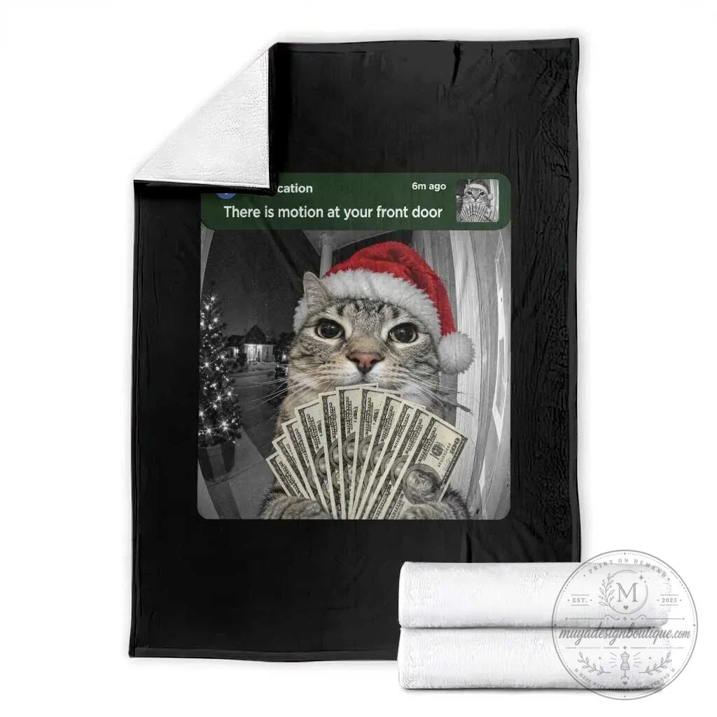 Funny Christmas Cat Motion At Your Front Door Meme Throw Blanket