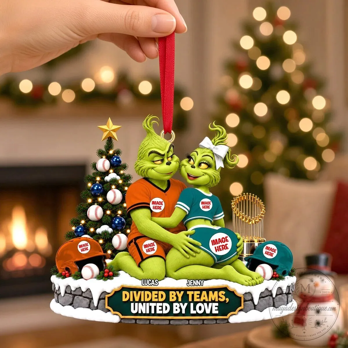 Grinch Divided By Teams United By Love Baseball Couple Christmas Ornament 10 Grinch Divided By Teams United By Love Baseball Couple Christmas Ornament