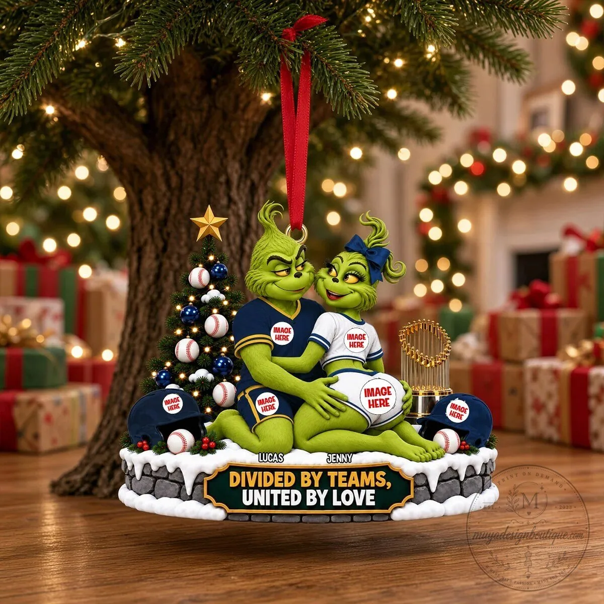 Grinch Divided By Teams United By Love Baseball Couple Christmas Ornament 11 Grinch Divided By Teams United By Love Baseball Couple Christmas Ornament