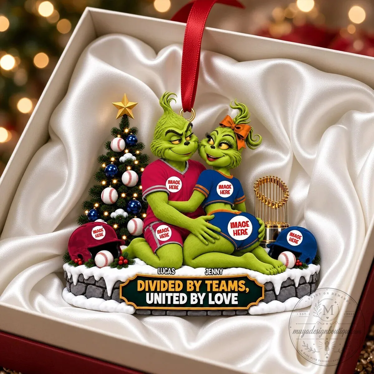 Grinch Divided By Teams United By Love Baseball Couple Christmas Ornament 12 Grinch Divided By Teams United By Love Baseball Couple Christmas Ornament
