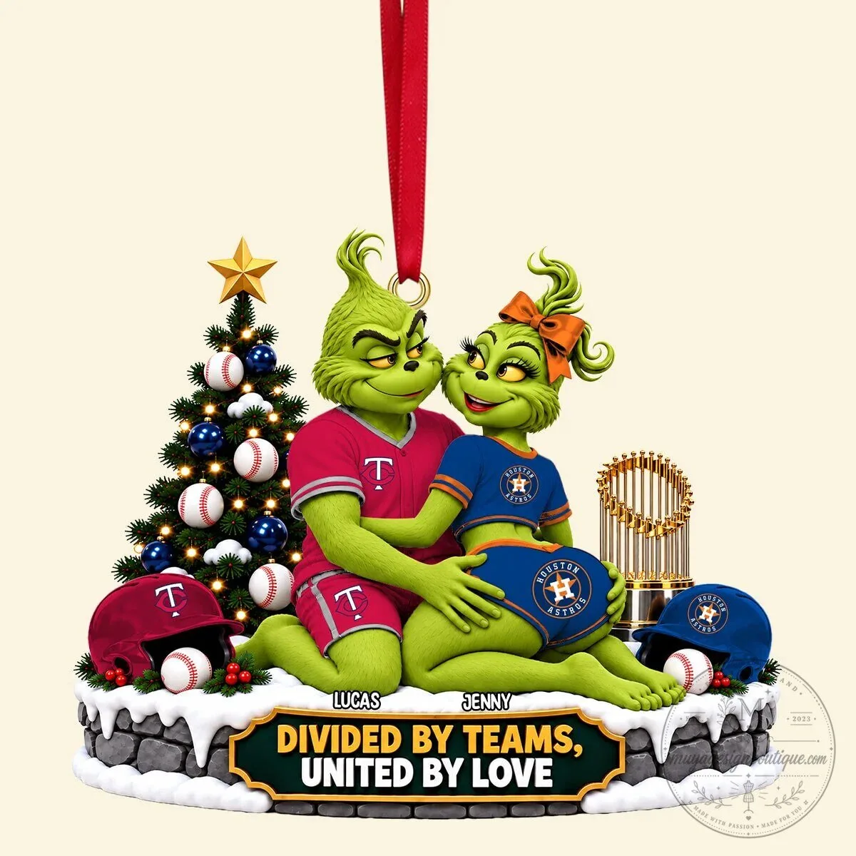 Grinch Divided By Teams United By Love Baseball Couple Christmas Ornament 13 Grinch Divided By Teams United By Love Baseball Couple Christmas Ornament