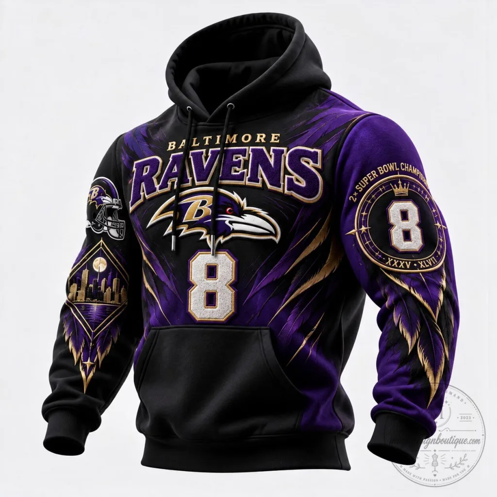 Baltimore Ravens Football Team Super Bowl Champions Purple Black Hoodie 52 Baltimore Ravens Football Team Super Bowl Champions Purple Black Hoodie