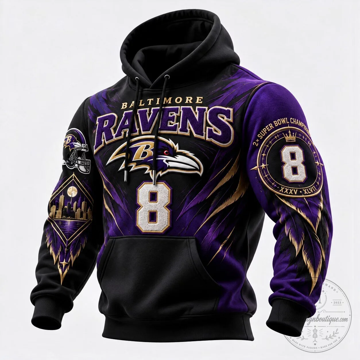 Baltimore Ravens Football Team Super Bowl Champions Purple Black Hoodie 2 Baltimore Ravens Football Team Super Bowl Champions Purple Black Hoodie