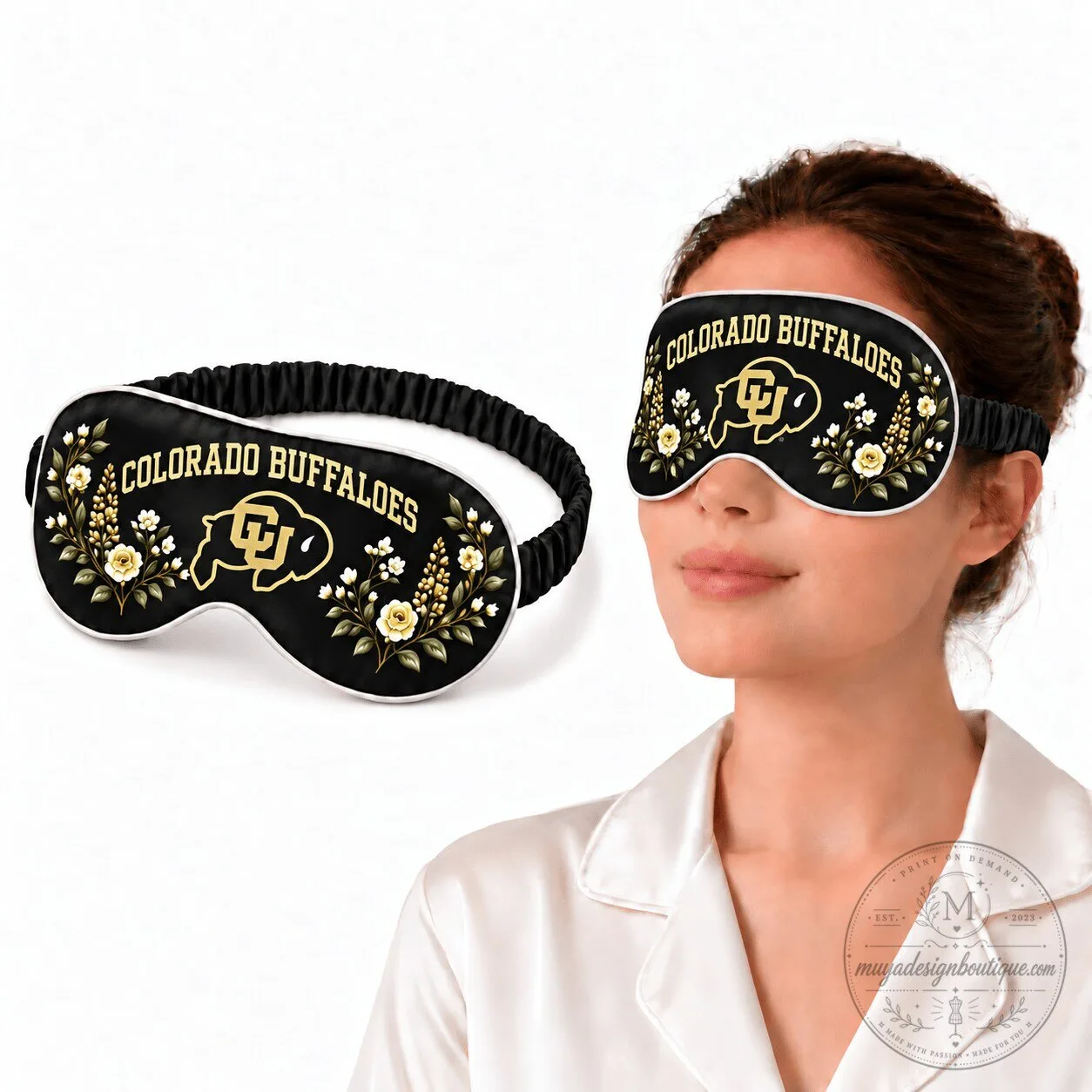 Colorado Buffaloes Floral Sleep Mask Eye Cover for Relaxation and Travel