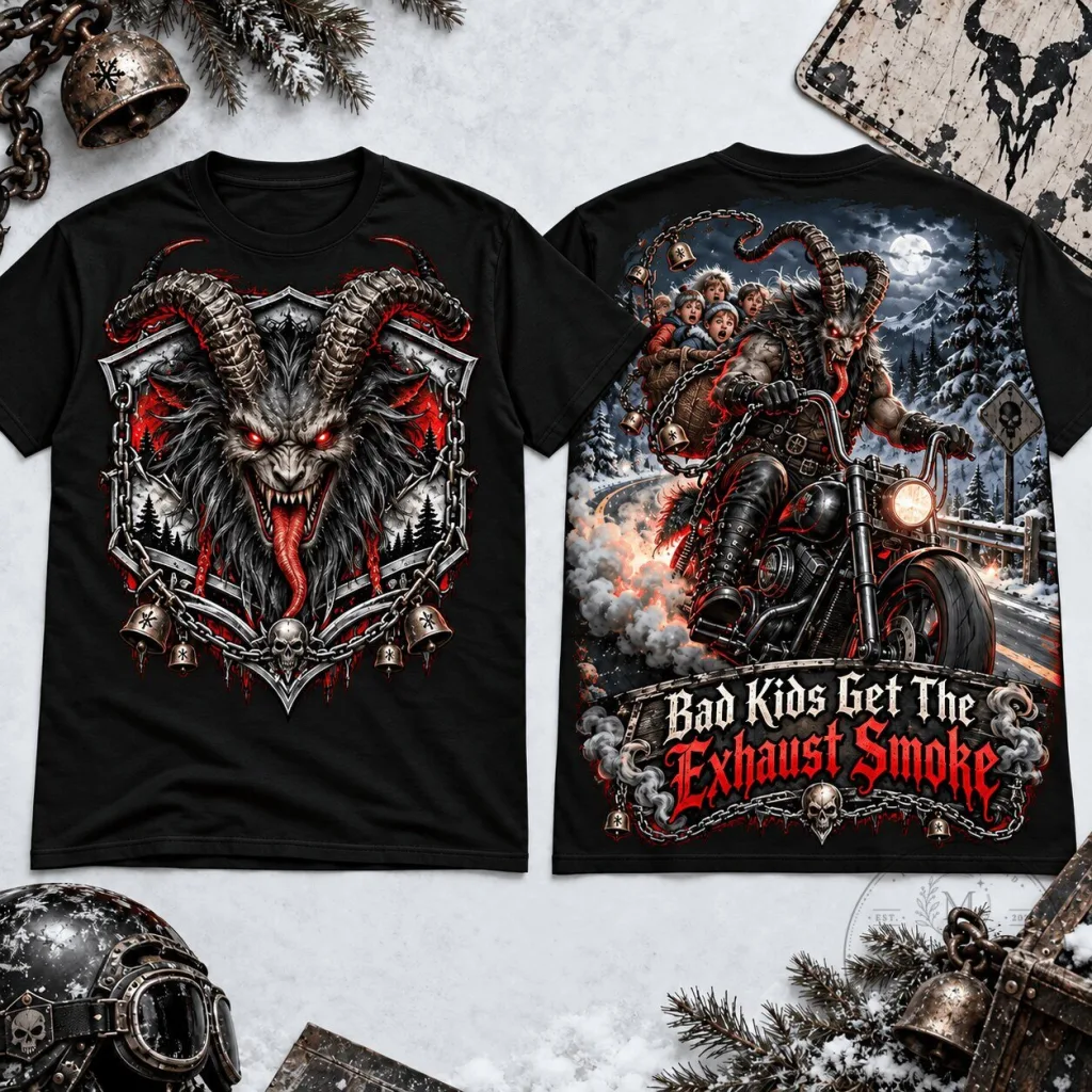 Krampus Christmas Demon Biker Motorcycle T-Shirt Krampus Christmas Demon Biker Motorcycle T-Shirt