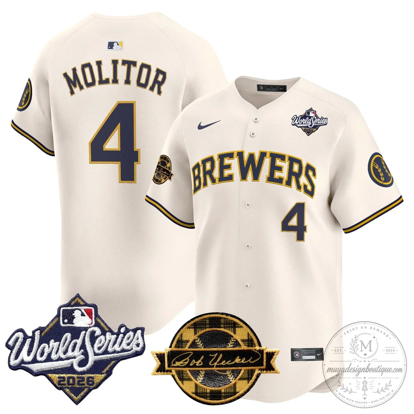 Milwaukee Brewers 2026 World Series Bob Uecker Baseball Jersey 60 Milwaukee Brewers 2026 World Series Bob Uecker Baseball Jersey