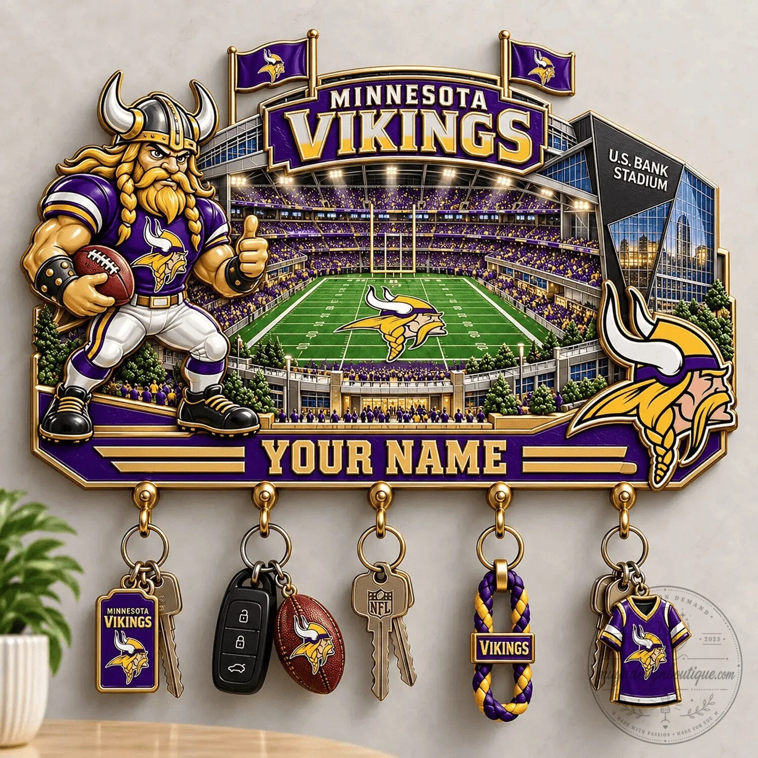 Minnesota Vikings NFL Football Stadium Custom Name Wall Key Holder Rack