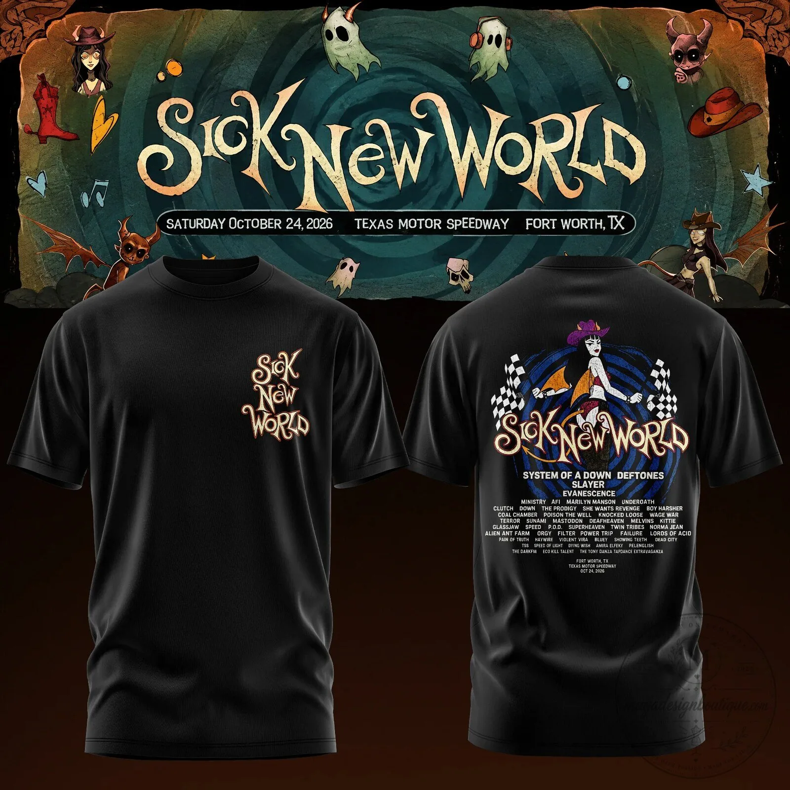 Sick New World Texas Motor Speedway 2026 Music Festival Black T-Shirt