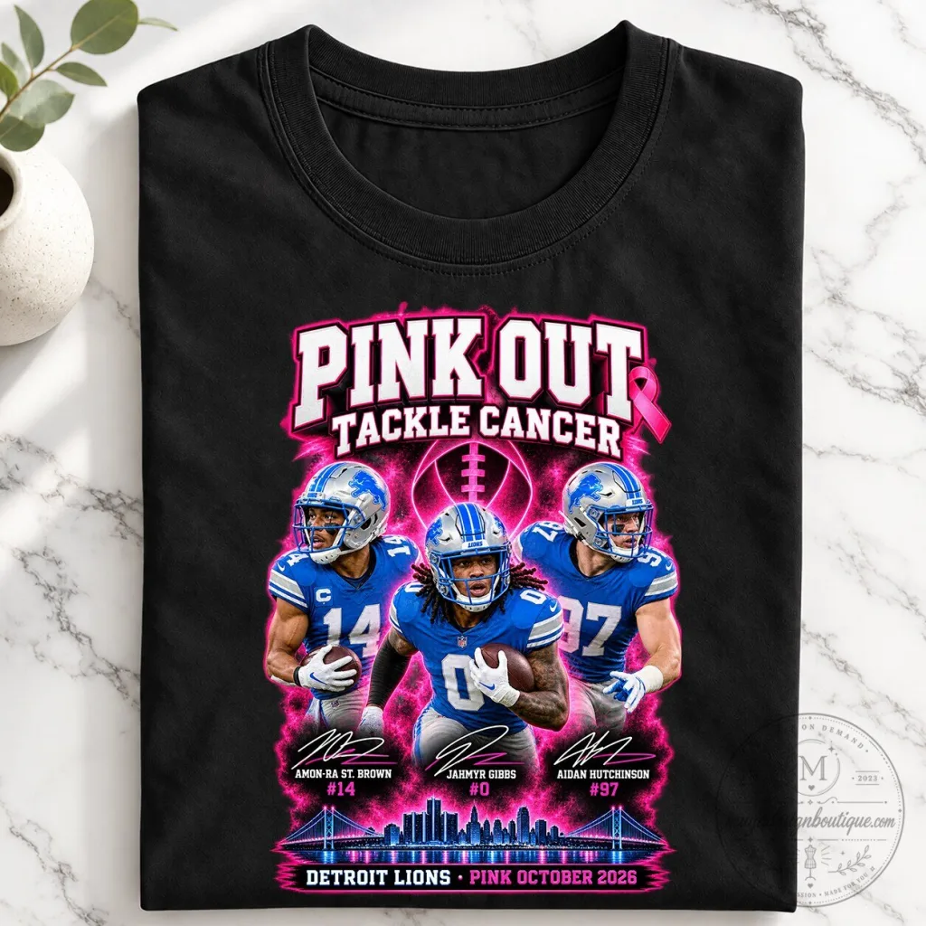 Detroit Lions Pink Out Tackle Cancer Football Team T-Shirt 27 Detroit Lions Pink Out Tackle Cancer Football Team T-Shirt