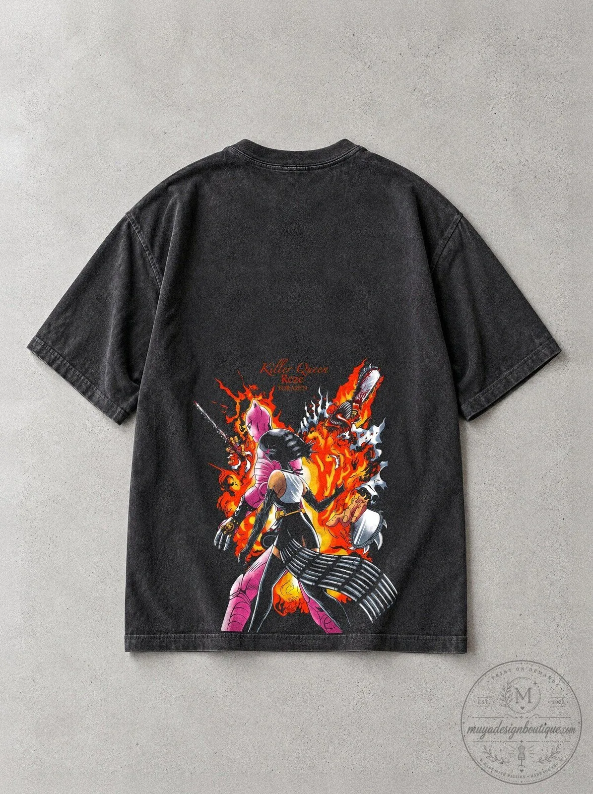 Roller Queen Hot Fire Anime Style Graphic Washed Black Short Sleeve T-Shirt 6 Roller Queen Hot Fire Anime Style Graphic Washed Black Short Sleeve T-Shirt
